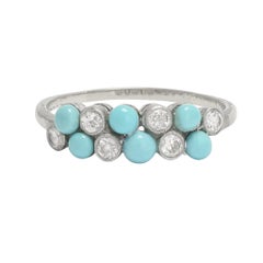 Antique Edwardian Turquoise Diamond Double Row Ring