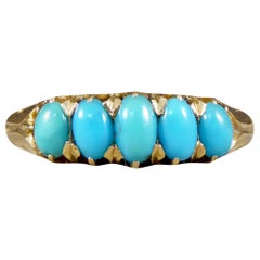 Antique Edwardian Turquoise Five-Stone Ring in 18 Carat Yellow Gold