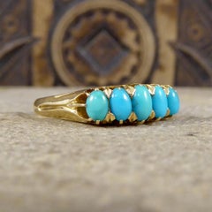Antique Edwardian Turquoise Five-Stone Ring in 18 Carat Yellow Gold