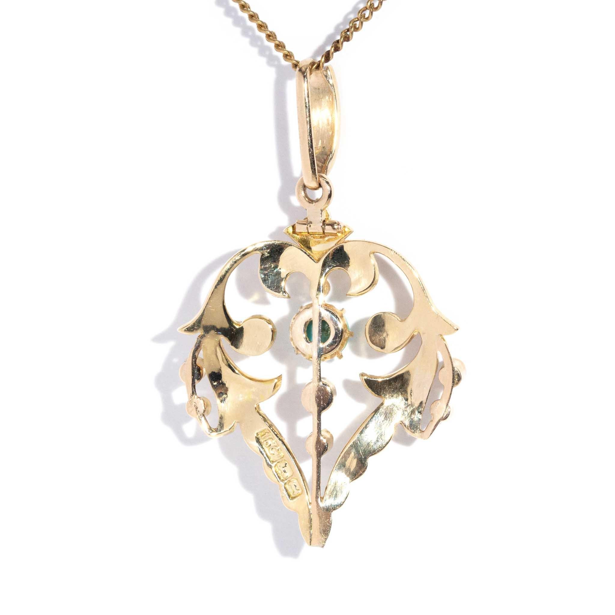 Pendentif édouardien ancien turquoise et perle 15 carats avec chaîne 9 carats en vente 3