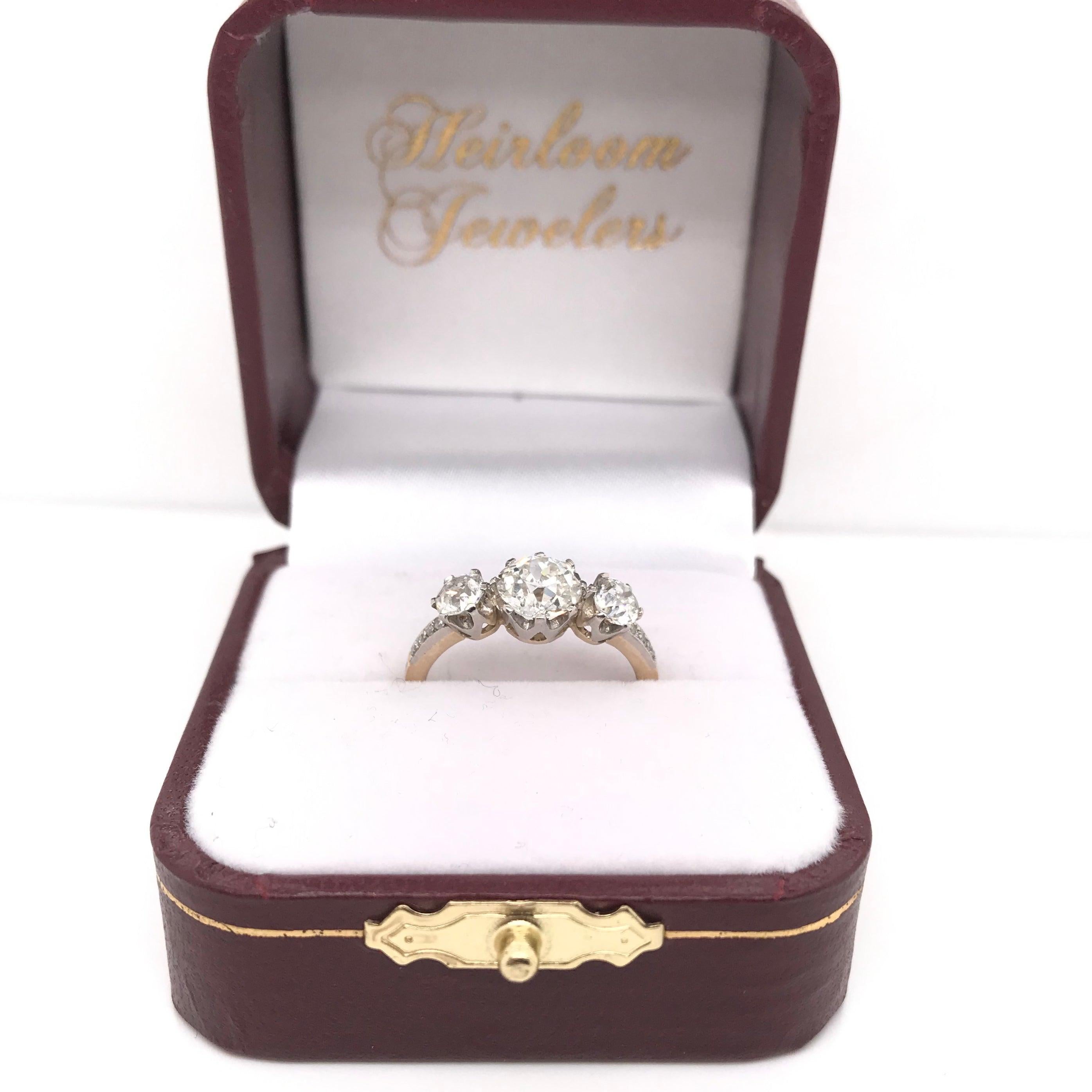 Antique Edwardian Two Gold Tone Diamond Trinity Ring For Sale 6