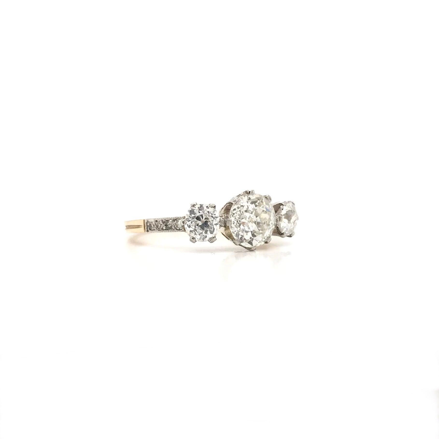 Women's Antique Edwardian Two Gold Tone Diamond Trinity Ring For Sale