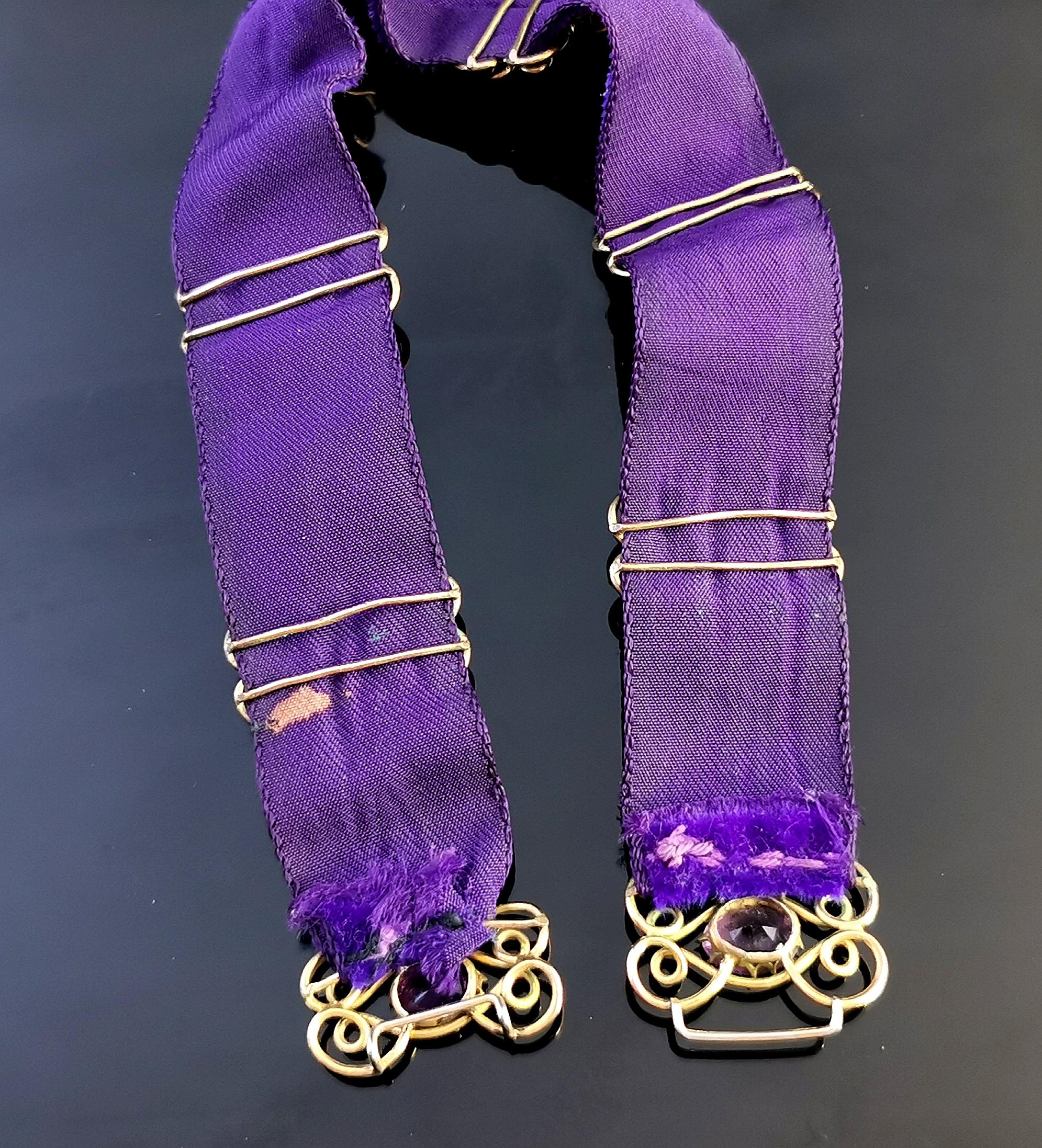 Antique Edwardian Velvet Choker Necklace, Amethyst Paste 3