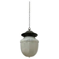 Antique Edwardian Vintage School House Opaline Milk Glass Ceiling Pendant Light