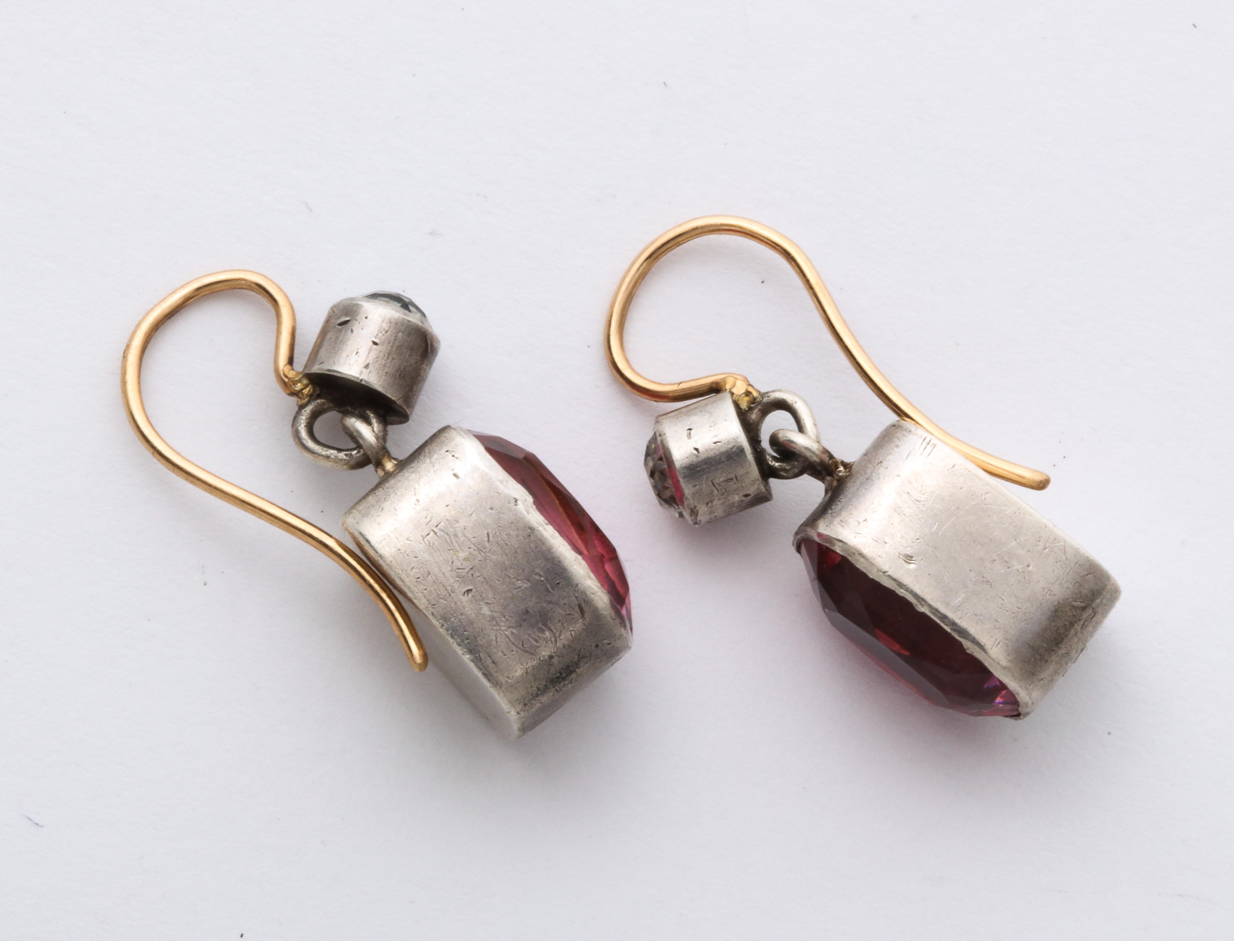 Women's or Men's Antique Edwardian Vivid Pink and White Paste Drop Earrings