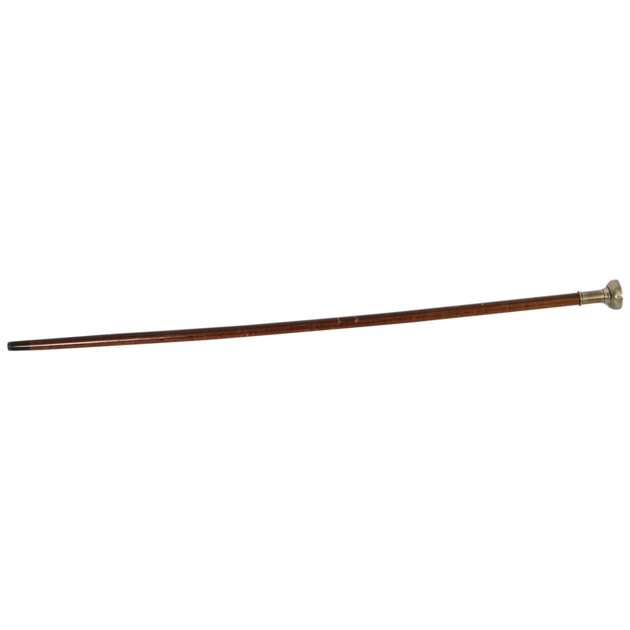 Antique Edwardian Walking Stick Cane Silvered Pommel, Early 20th Century