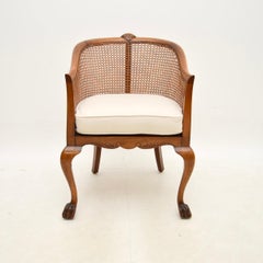 Antique Edwardian Walnut Caned Armchair