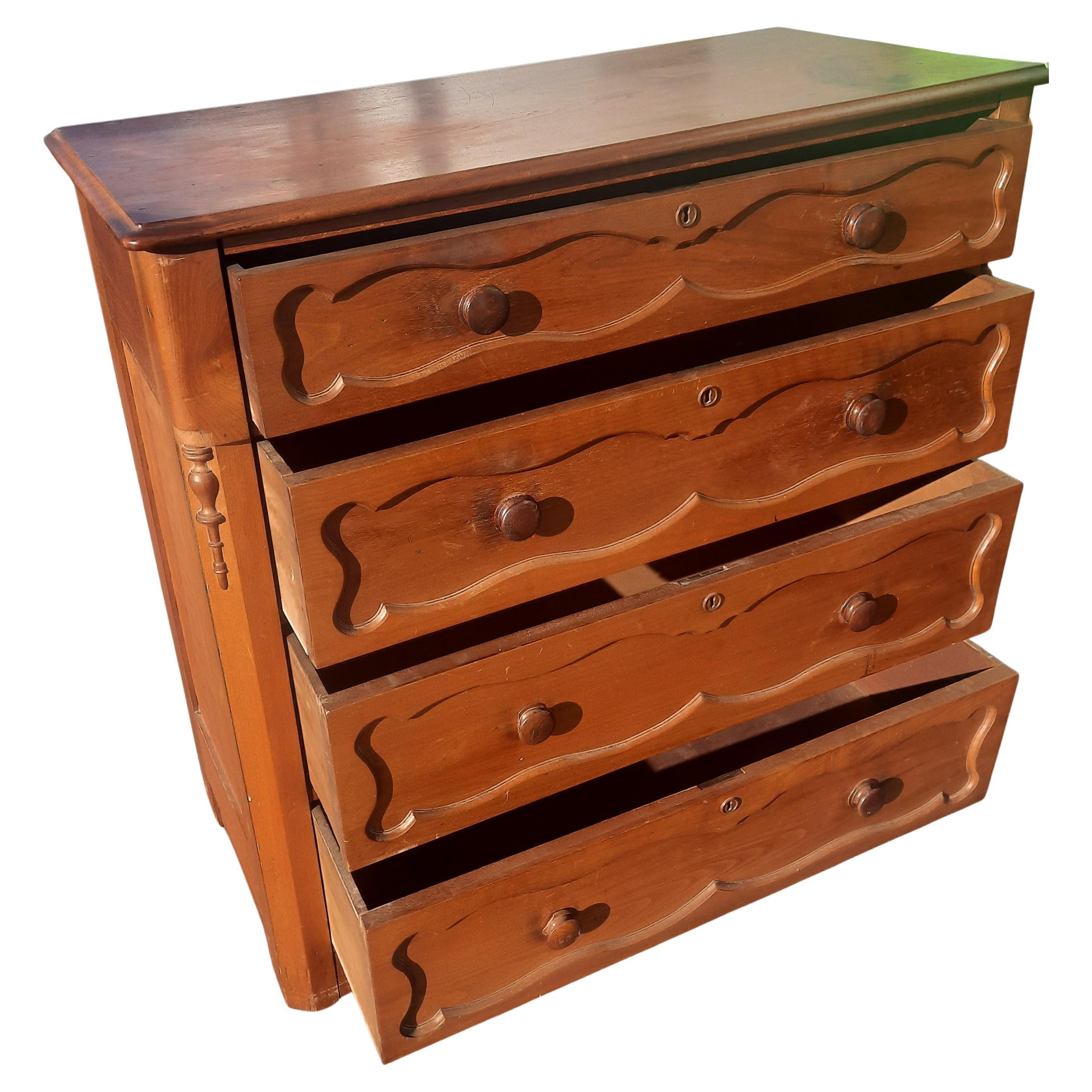 Hand-Crafted Antique Edwardian Walnut Chest of Drawers on Wheels, circa 1920s For Sale