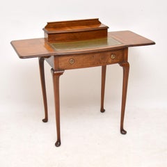 Antique Edwardian Walnut Leather Top Writing Table
