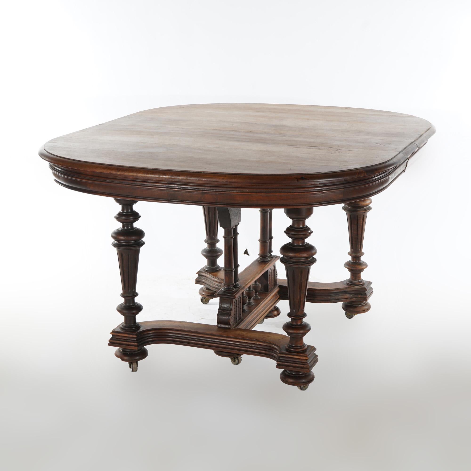 Antique Edwardian Walnut Square Extension Dining Table with Three Leaves c1900 5