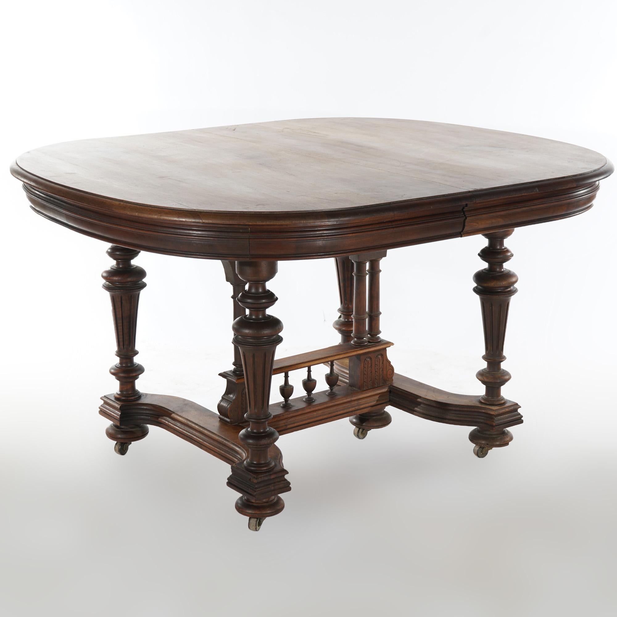 Antique Edwardian Walnut Square Extension Dining Table with Three Leaves c1900 12