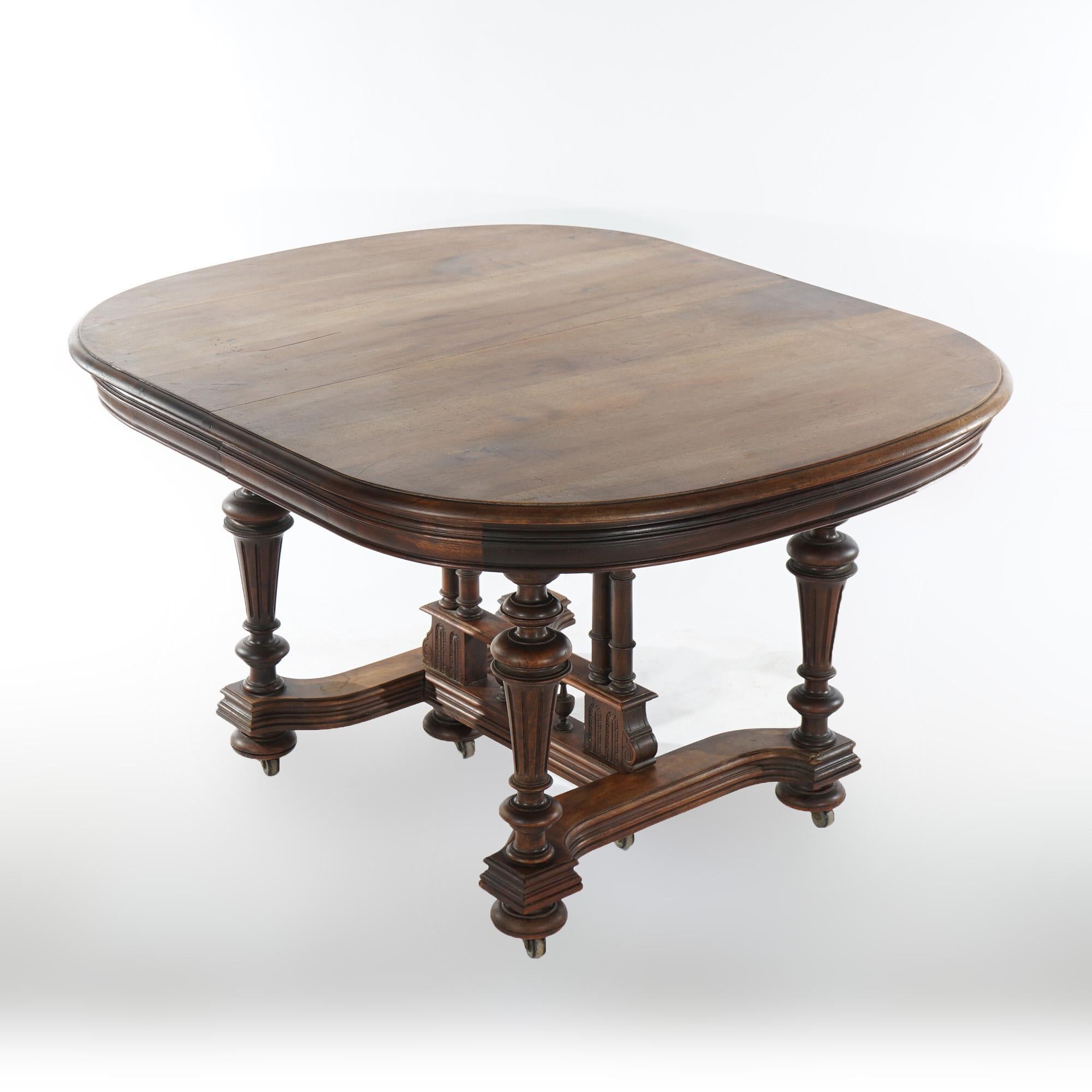 Antique Edwardian Walnut Square Extension Dining Table with Three Leaves c1900 In Good Condition In Big Flats, NY