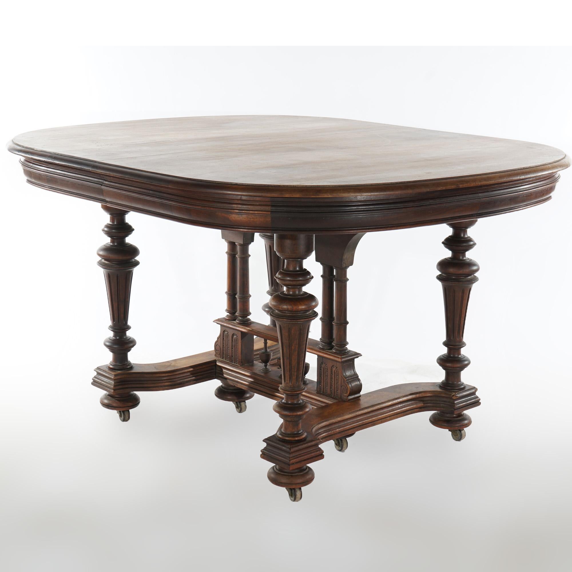 20th Century Antique Edwardian Walnut Square Extension Dining Table with Three Leaves c1900