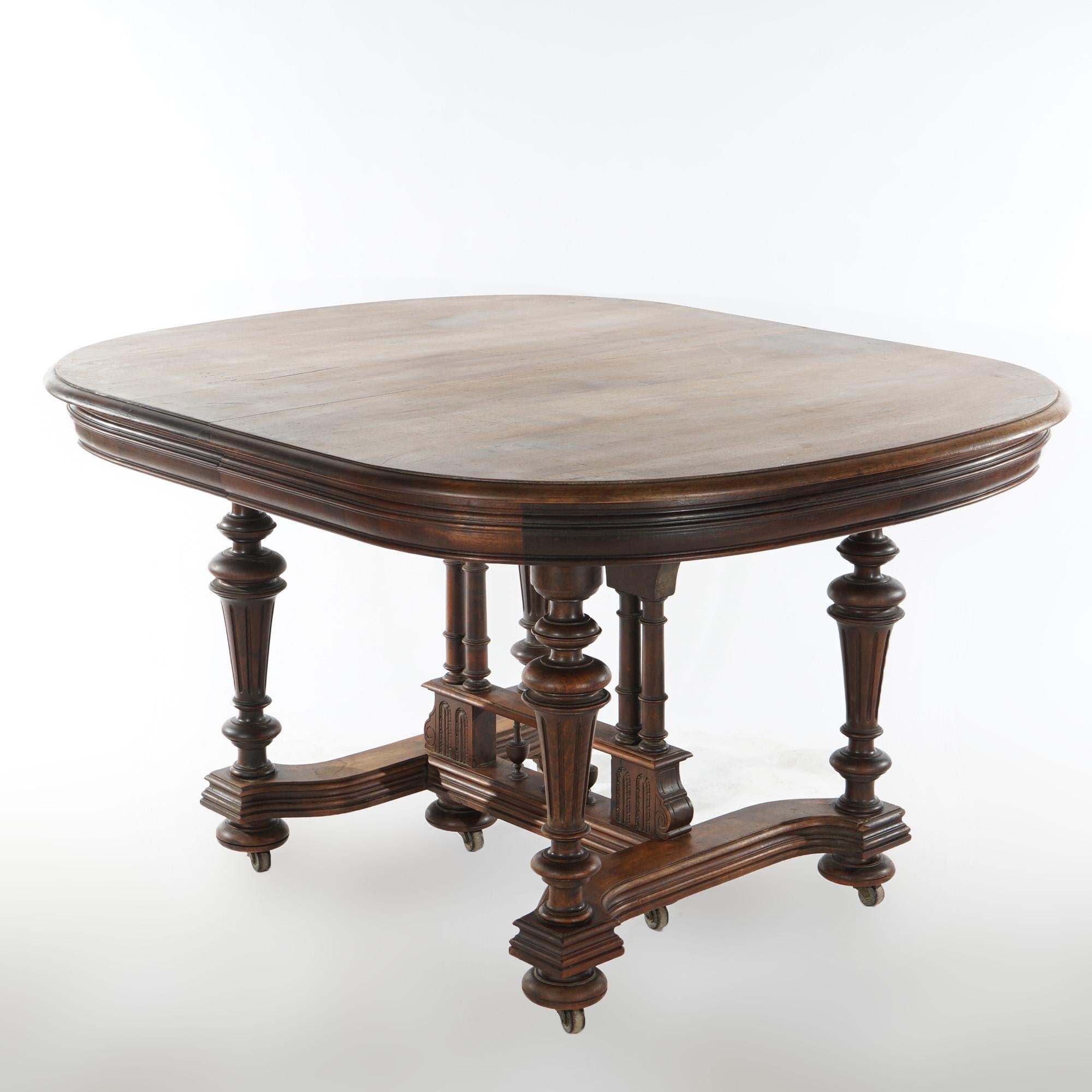 Antique Edwardian Walnut Square Extension Dining Table with Three Leaves c1900 1