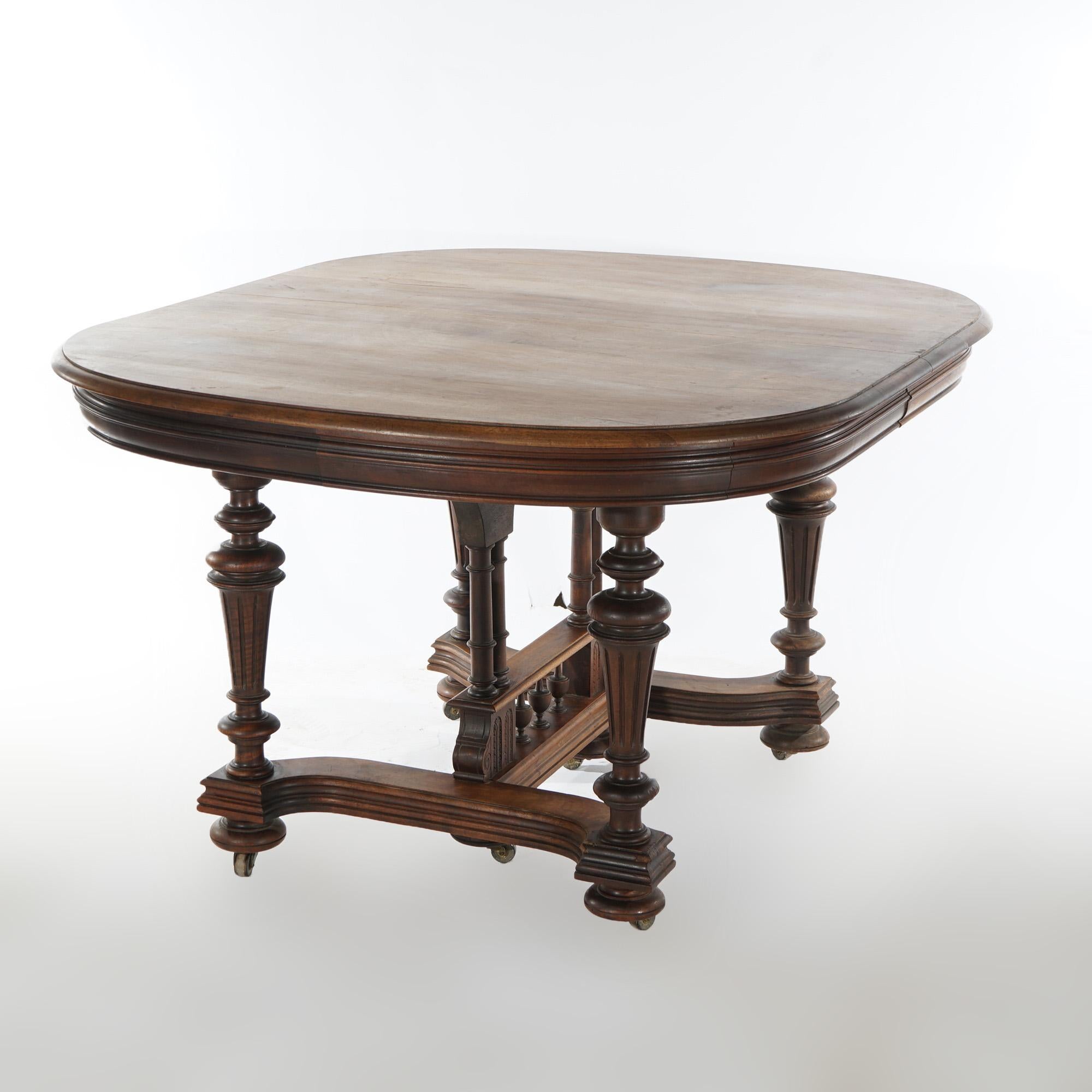 Antique Edwardian Walnut Square Extension Dining Table with Three Leaves c1900 3