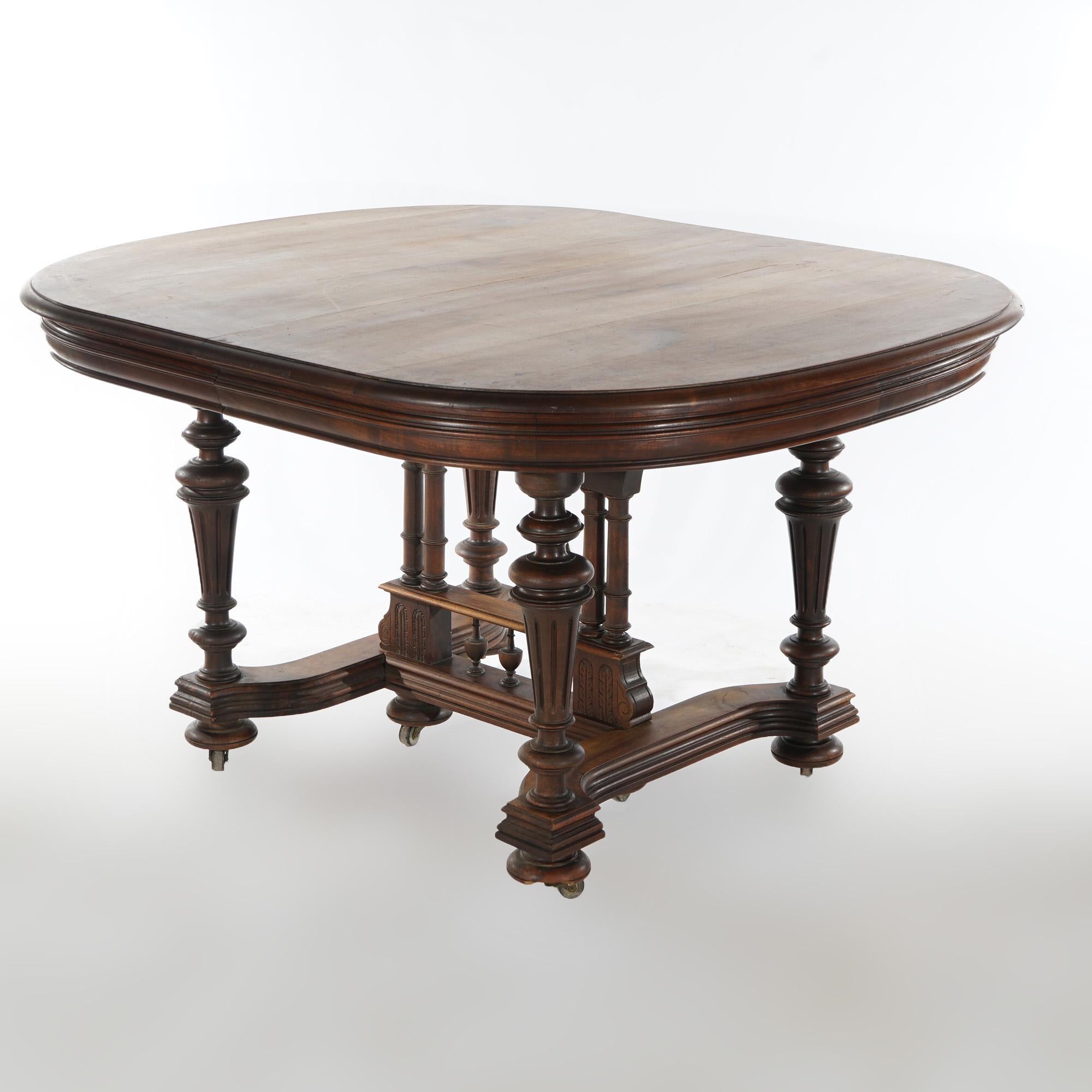 Antique Edwardian Walnut Square Extension Dining Table with Three Leaves c1900 4