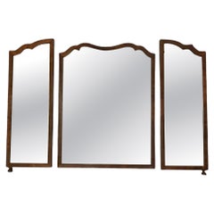 Antique Edwardian Walnut Triptych Dressing Mirror Converted for Wall Hanging