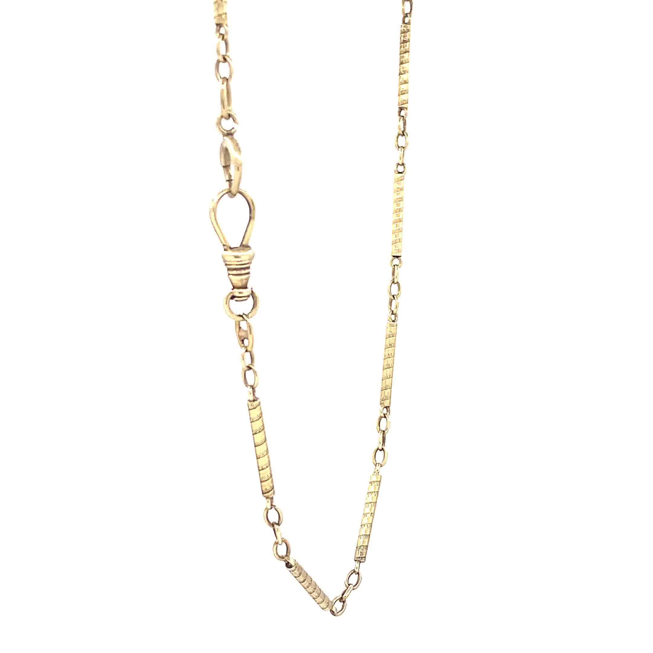 Women's or Men's Antique Edwardian Watch Chain 14 Karat Gold Bar Link Necklace