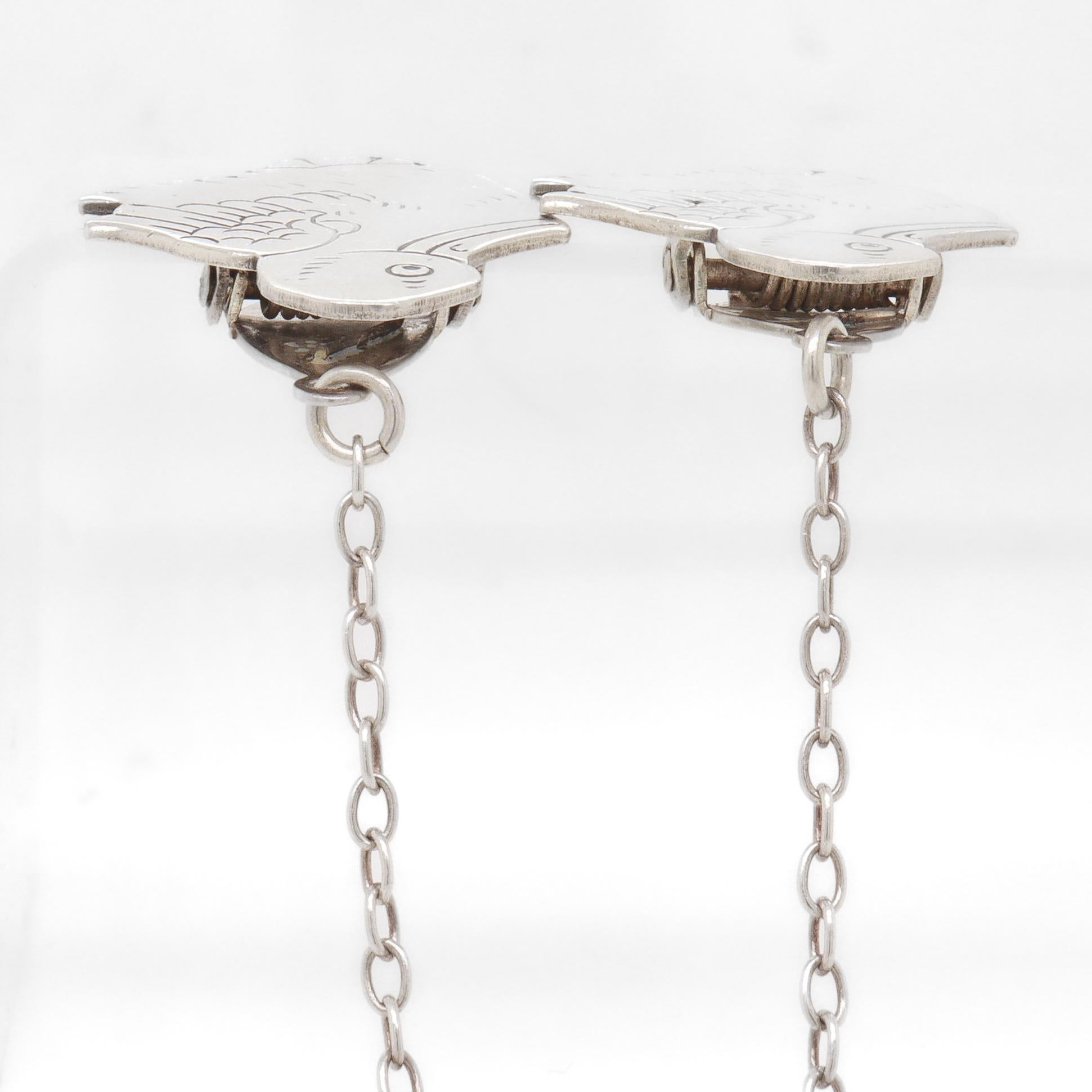 Antique Edwardian Webster Sterling Silver Figural Duck Child's Bib Holder For Sale 7