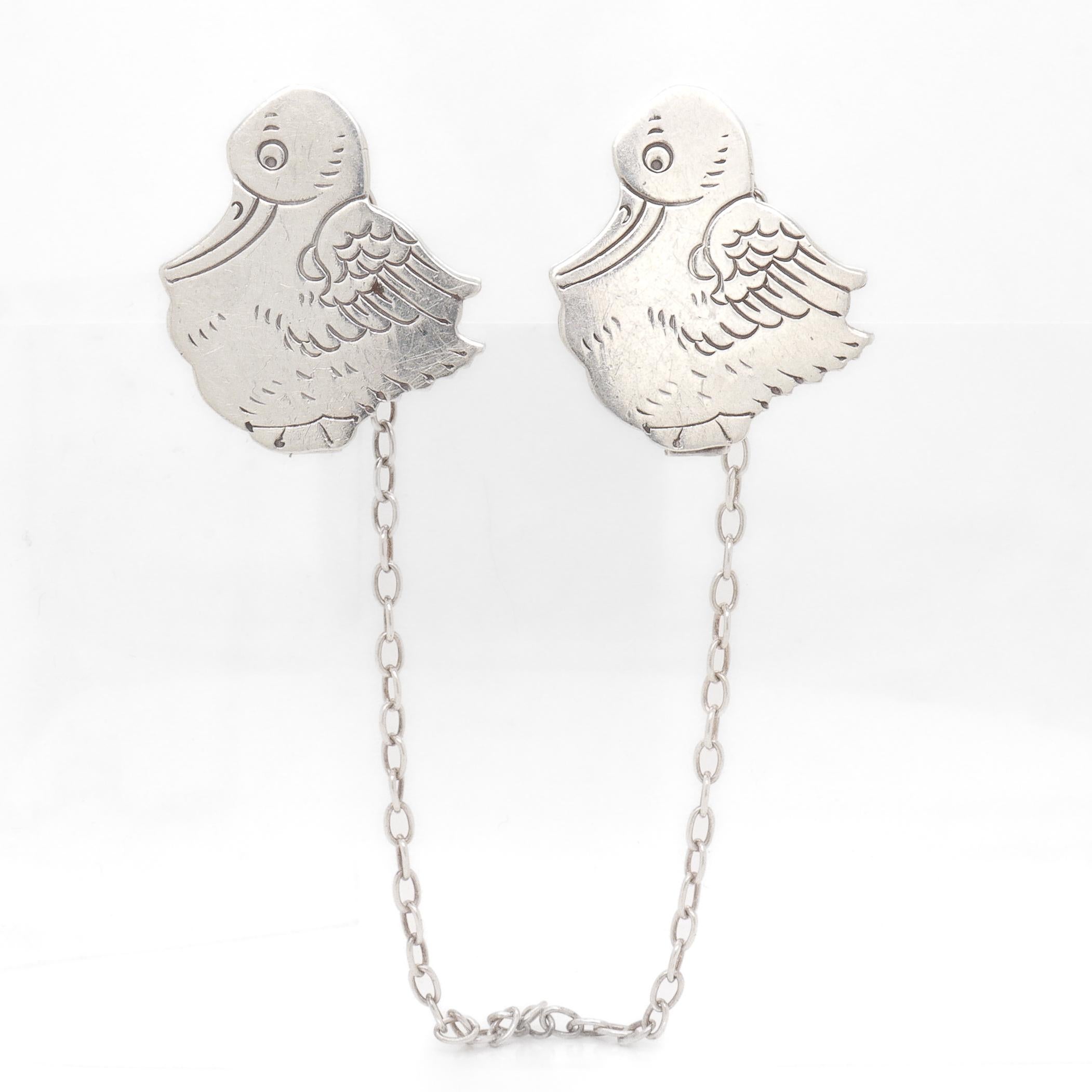 Antique Edwardian Webster Sterling Silver Figural Duck Child's Bib Holder For Sale 2