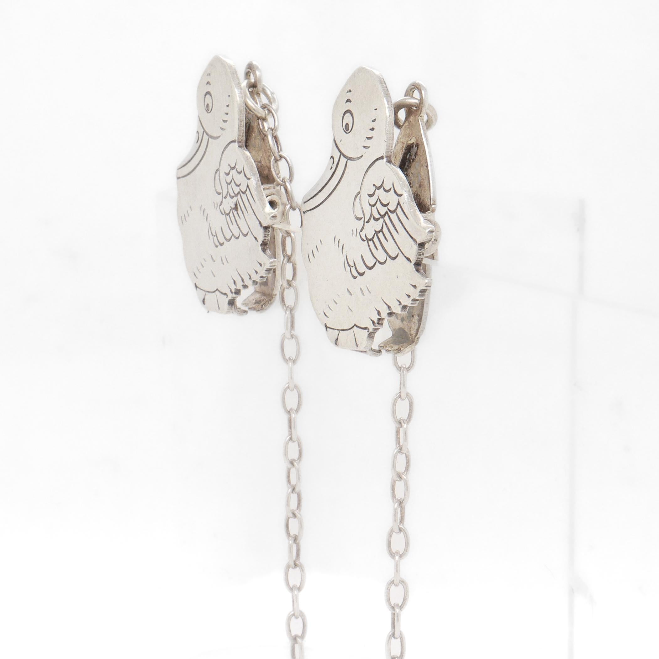 Antique Edwardian Webster Sterling Silver Figural Duck Child's Bib Holder For Sale 4
