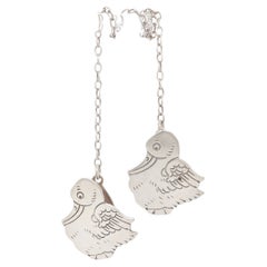 Antique Edwardian Webster Sterling Silver Figural Duck Child's Bib Holder