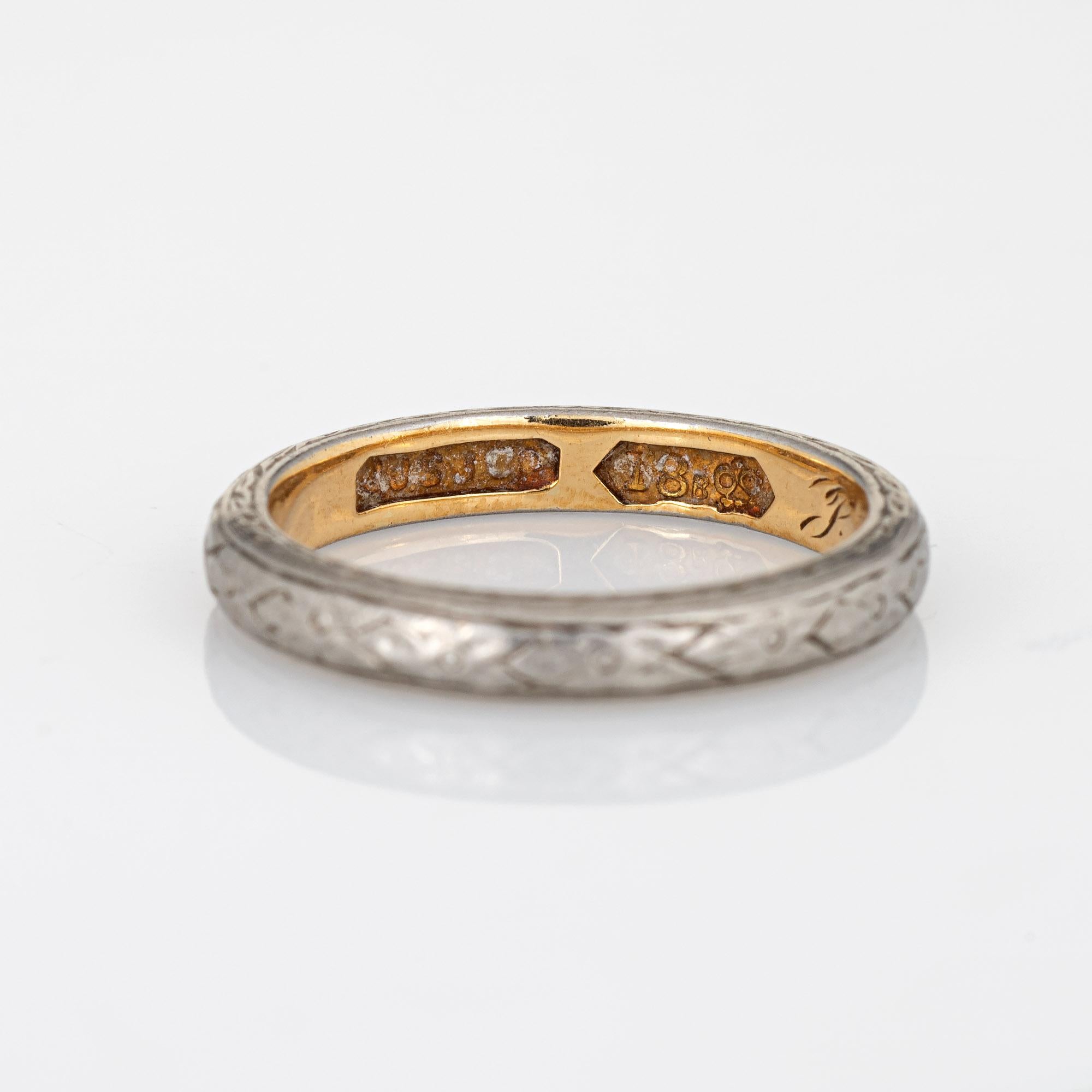 Women's Antique Edwardian Wedding Band c1908 Ring 18k Gold 900 Platinum Vintage