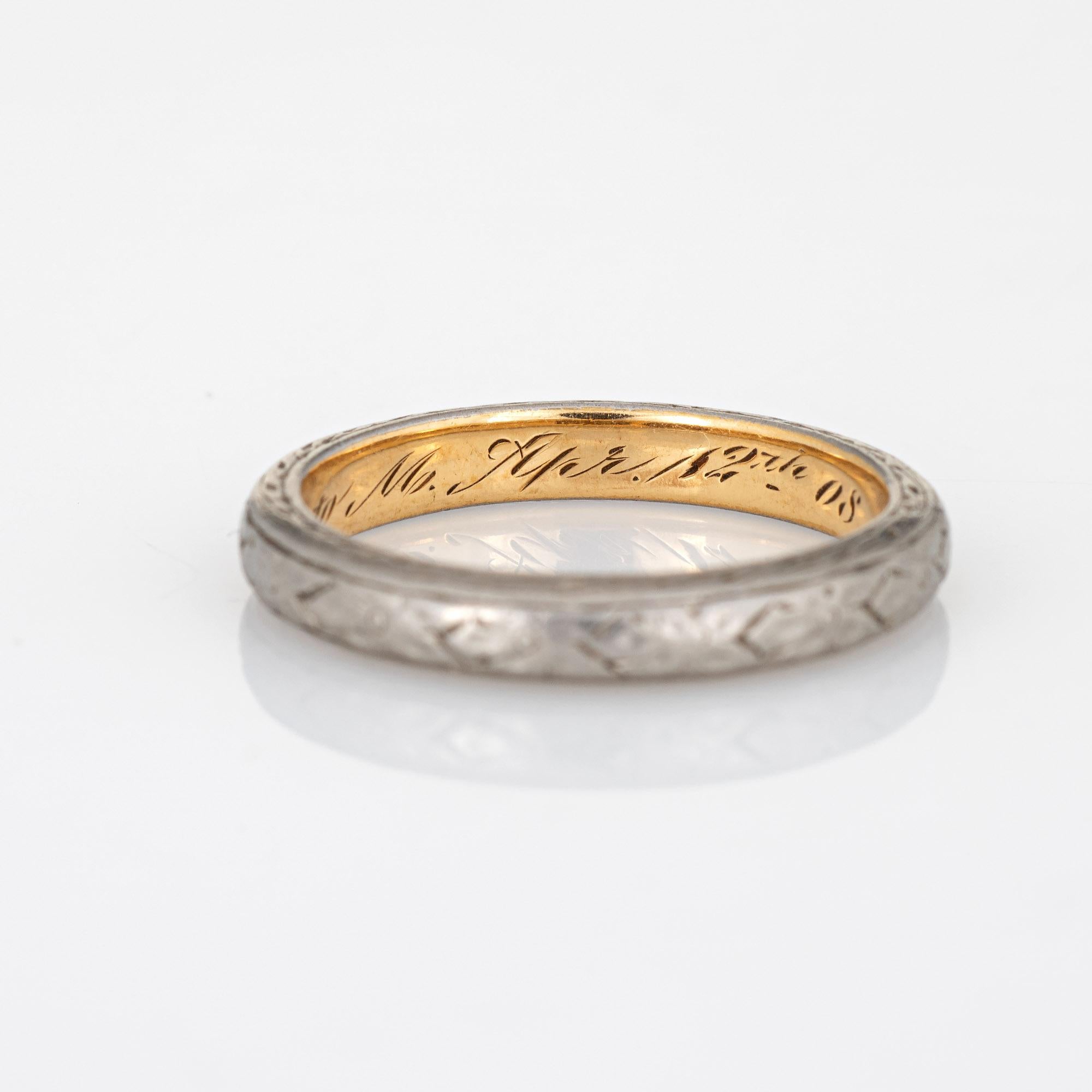 Antique Edwardian Wedding Band c1908 Ring 18k Gold 900 Platinum Vintage 1