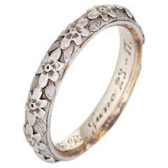 Antique Edwardian Wedding Ring c1917 Platinum 14k Gold Flower Pattern 5.5 Band