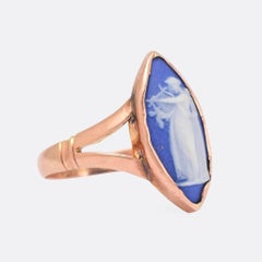 Antique Edwardian Wedgwood "Erato" Navette Cameo Ring