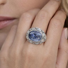 Antique Edwardian White Gold GIA Color Change Bezel Sapphire OldCut Diamond Ring