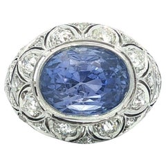 Antique Edwardian White Gold GIA Color Change Bezel Sapphire OldCut Diamond Ring