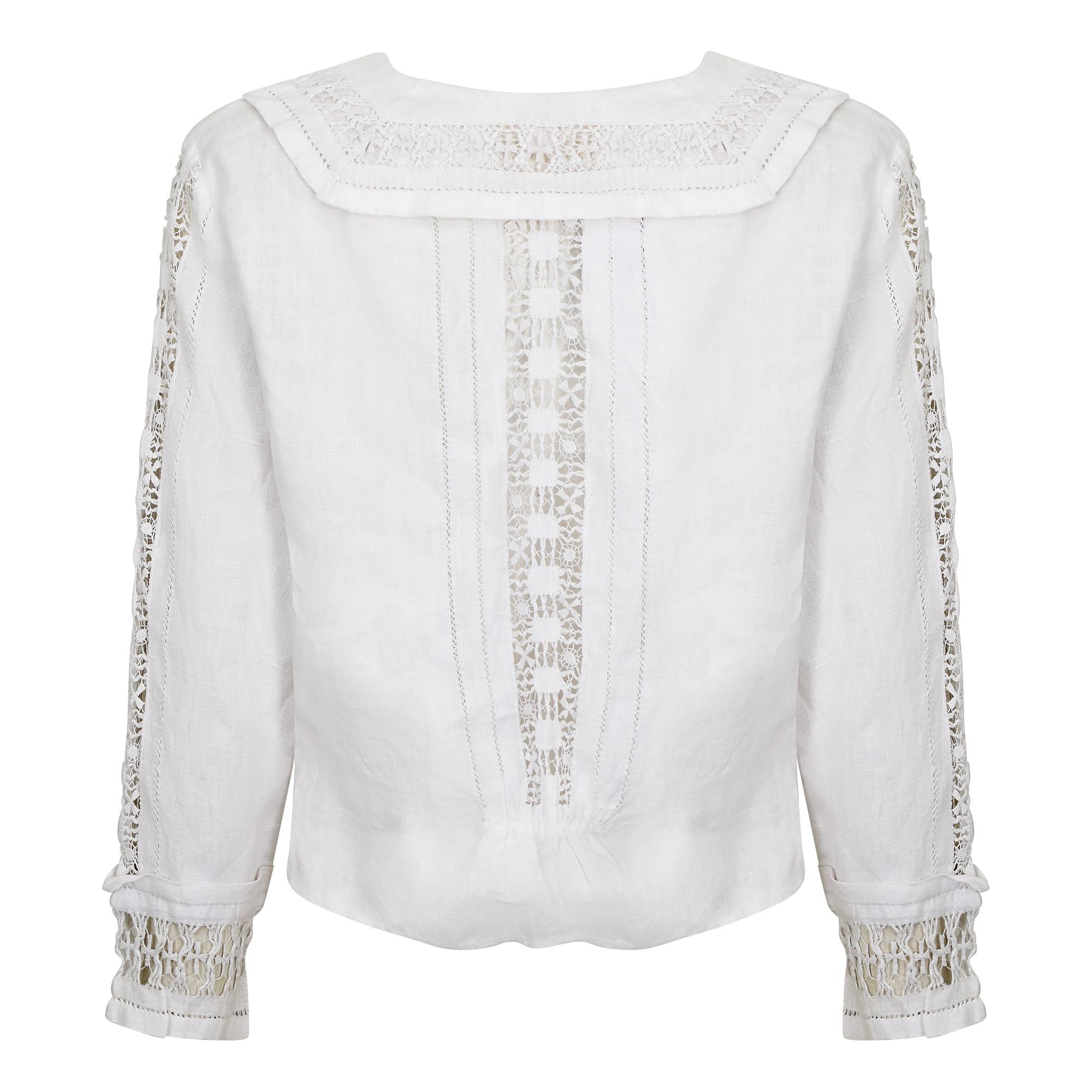 Antique Edwardian White Linen Blouse With Cut Out Work In Excellent Condition In London, GB