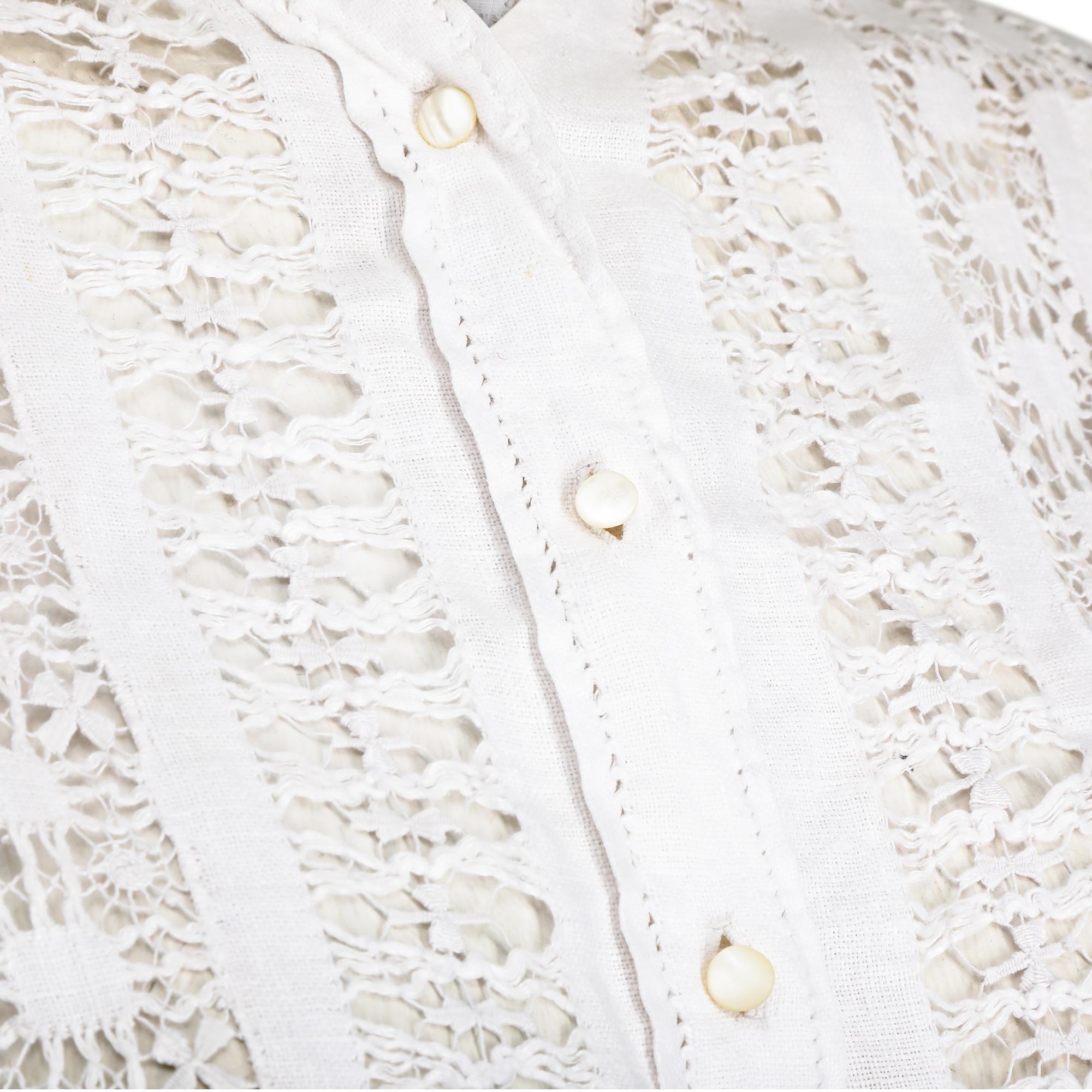 Women's Antique Edwardian White Linen Blouse With Cut Out Work