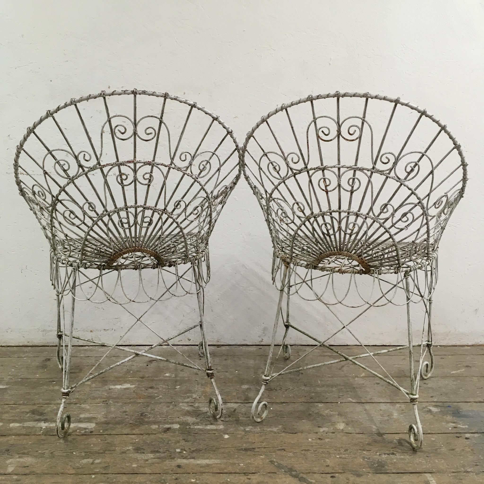 Antique Edwardian Wirework Garden Chairs 1