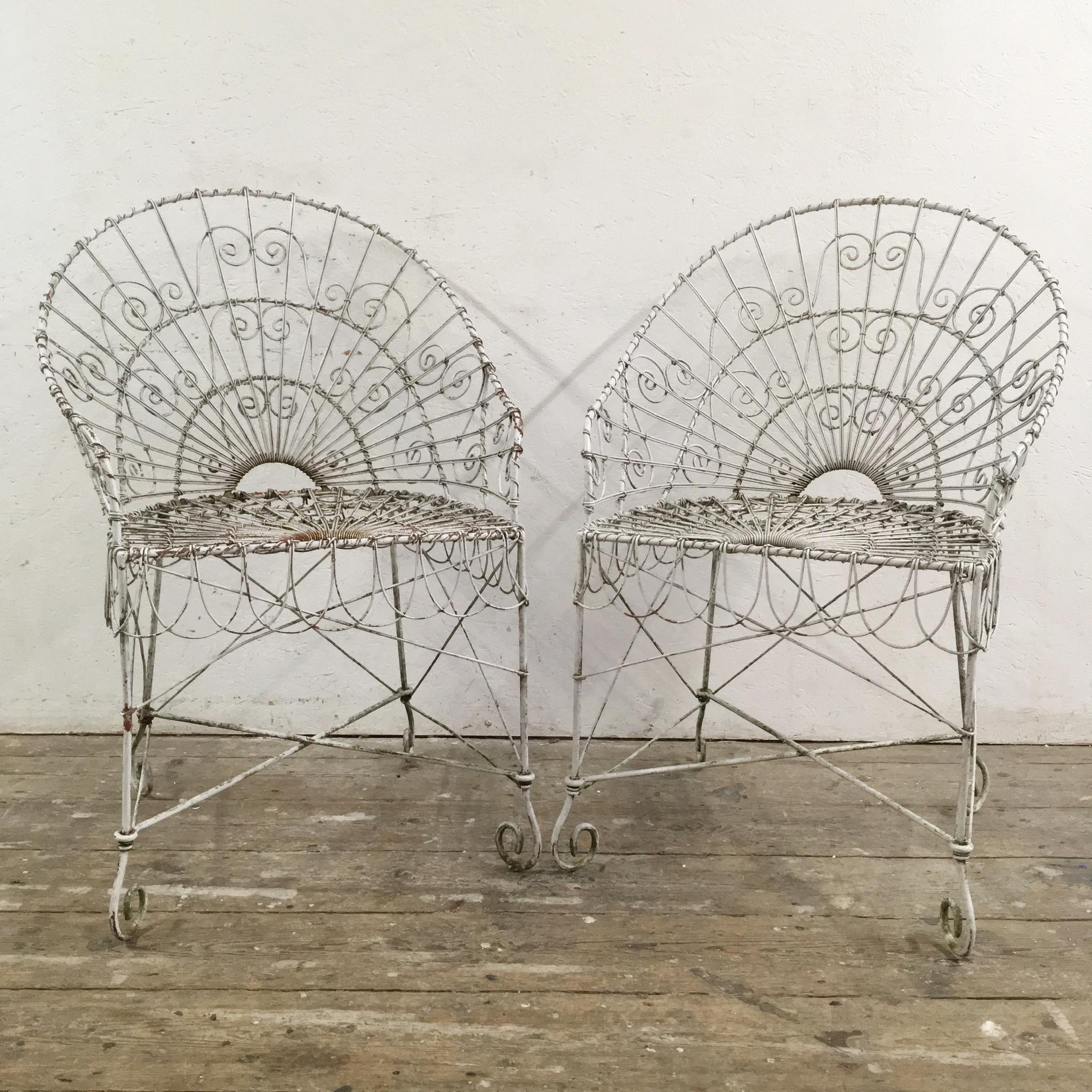 Hand-Crafted Antique Edwardian Wirework Garden Chairs
