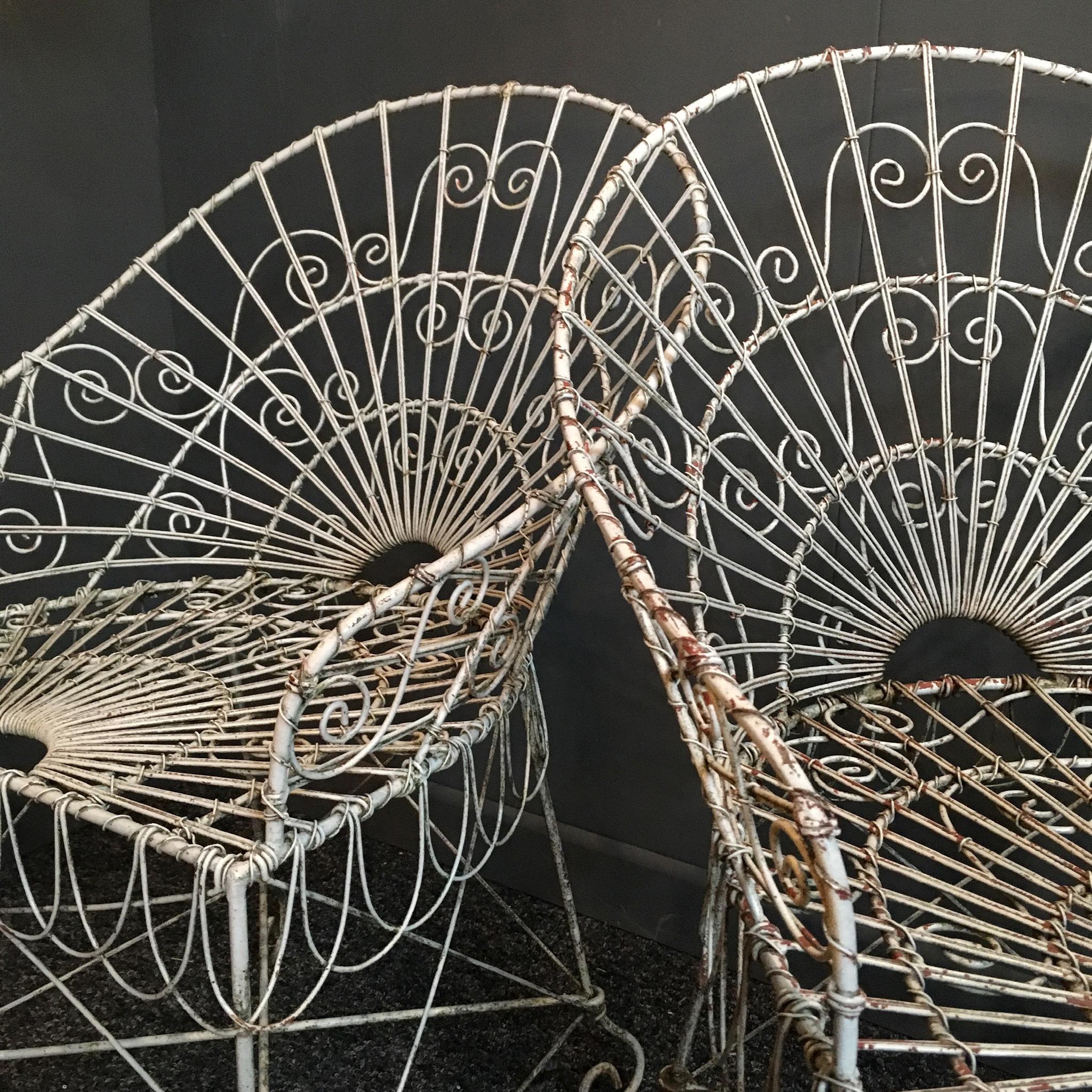 Antique Edwardian Wirework Garden Chairs In Good Condition In Hastings, GB