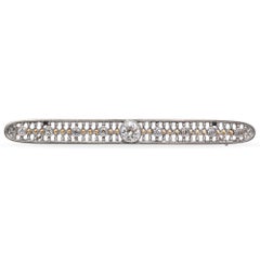 Antique Edwardian Yellow Gold and Platinum Filigree Diamond Bar Brooch