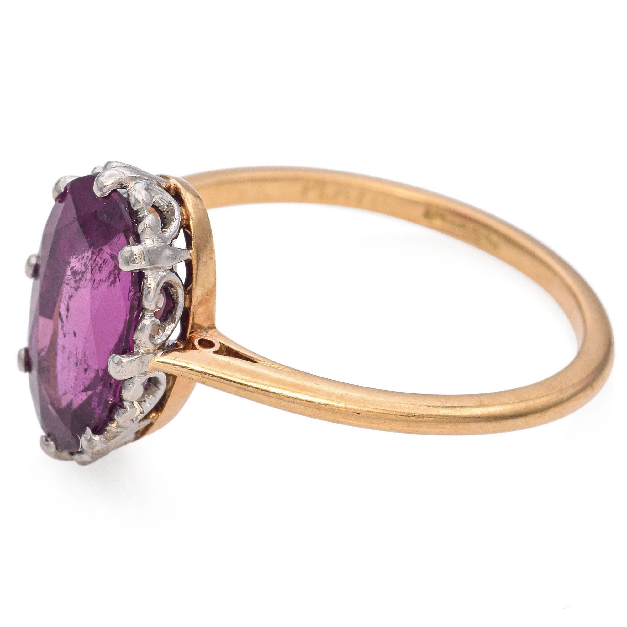 Antique Edwardian Yellow Gold Platinum Rhodolite Garnet Ring In Good Condition For Sale In New York, NY