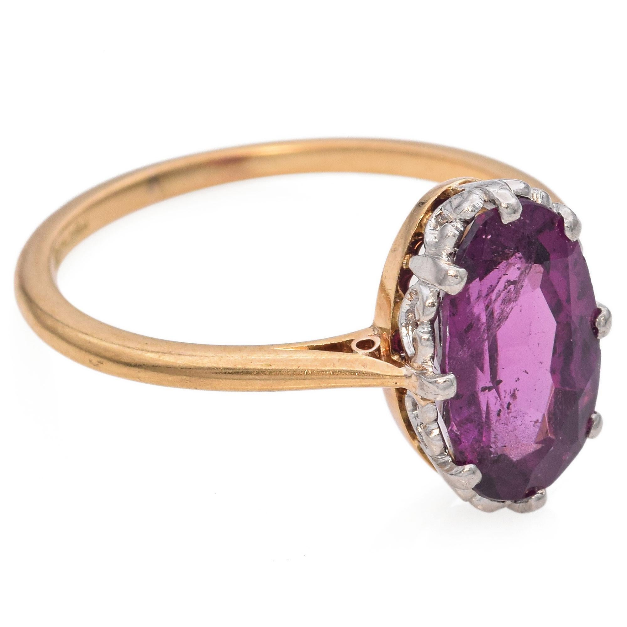 Women's Antique Edwardian Yellow Gold Platinum Rhodolite Garnet Ring For Sale