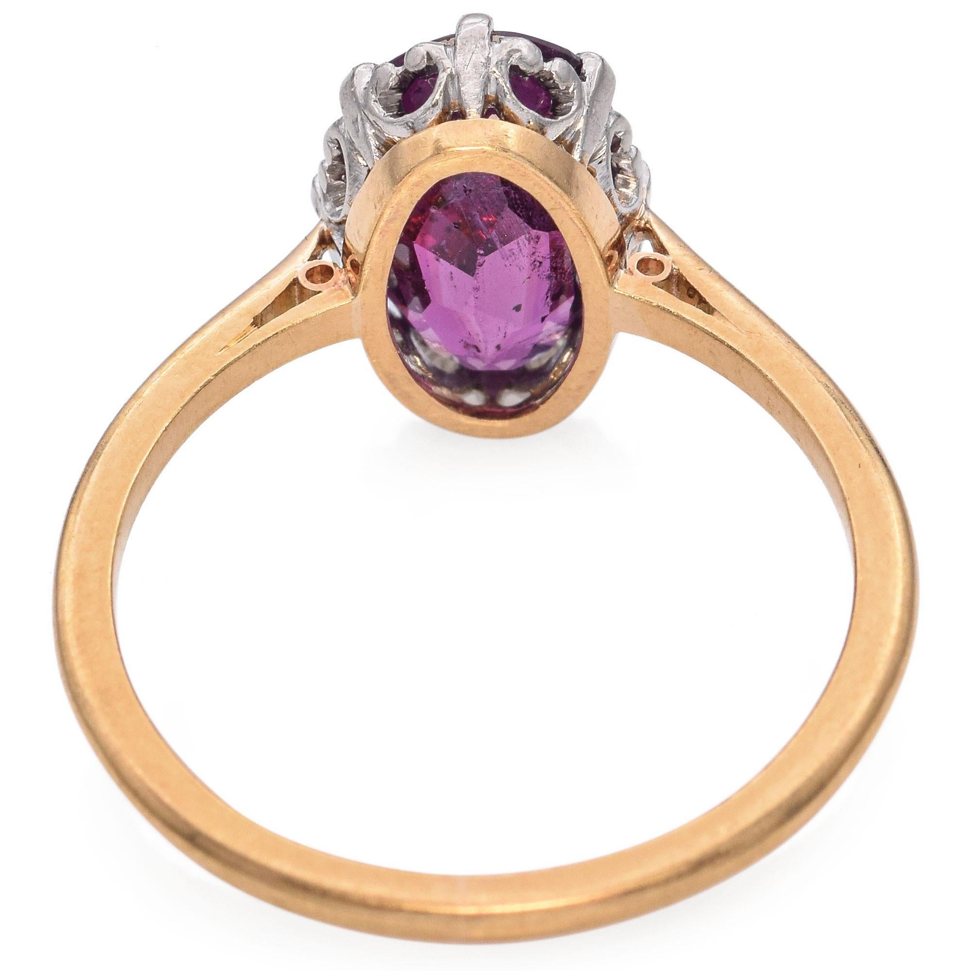 Antique Edwardian Yellow Gold Platinum Rhodolite Garnet Ring For Sale 1