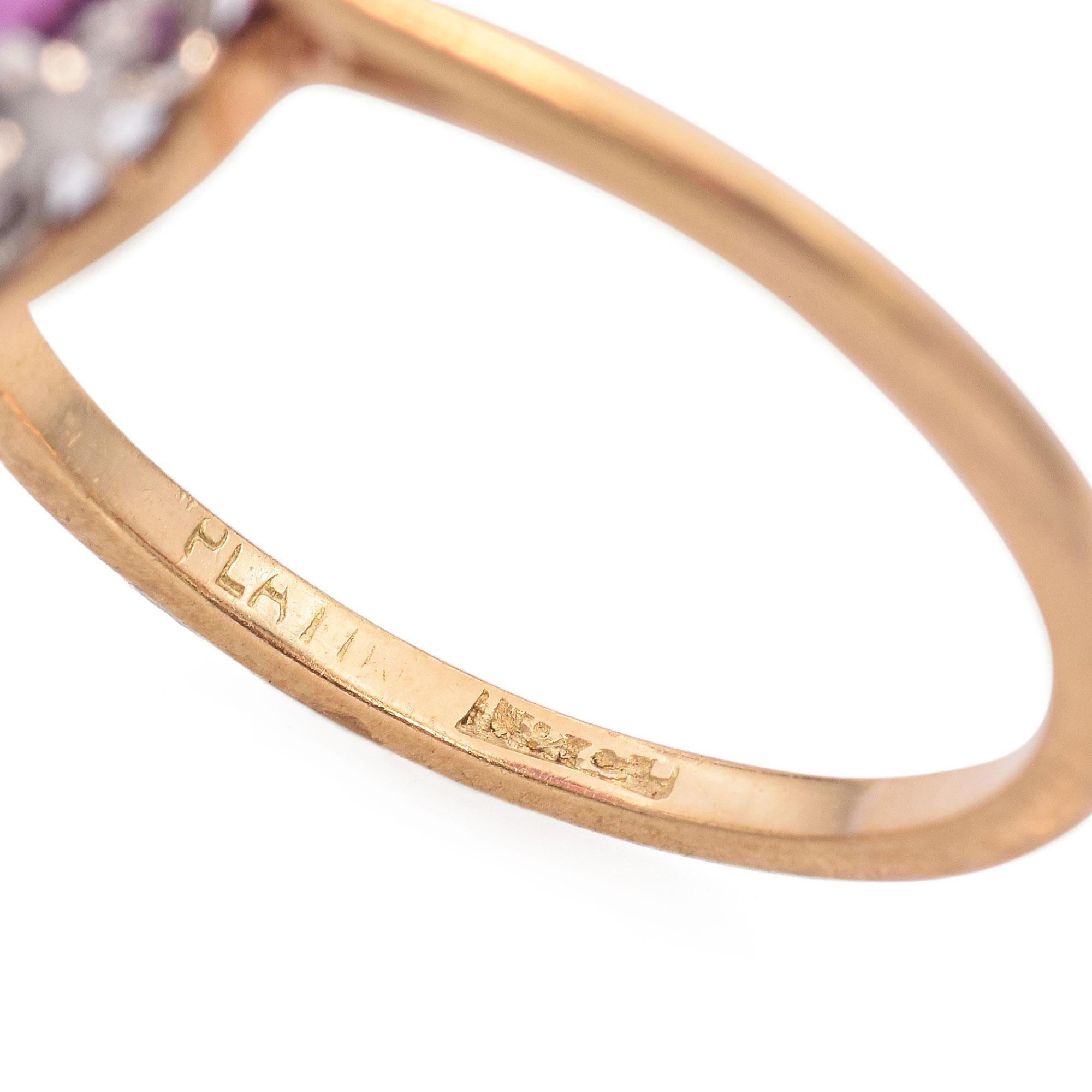 Antique Edwardian Yellow Gold Platinum Rhodolite Garnet Ring For Sale 2