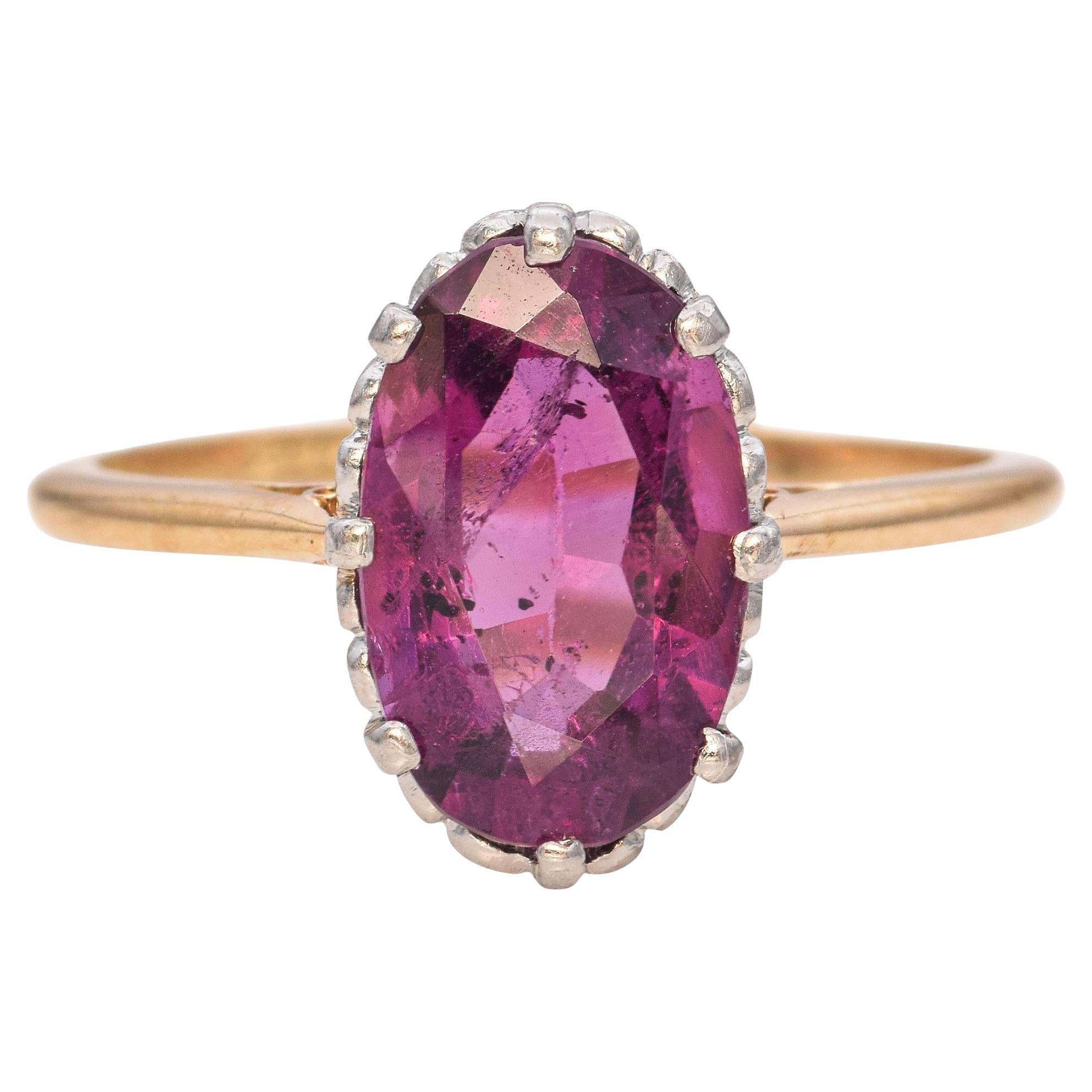 Antique Edwardian Yellow Gold Platinum Rhodolite Garnet Ring For Sale
