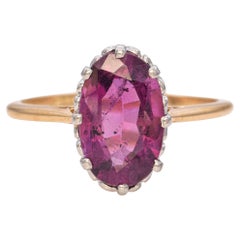 Anello antico edoardiano in oro giallo e platino con granato rodolite