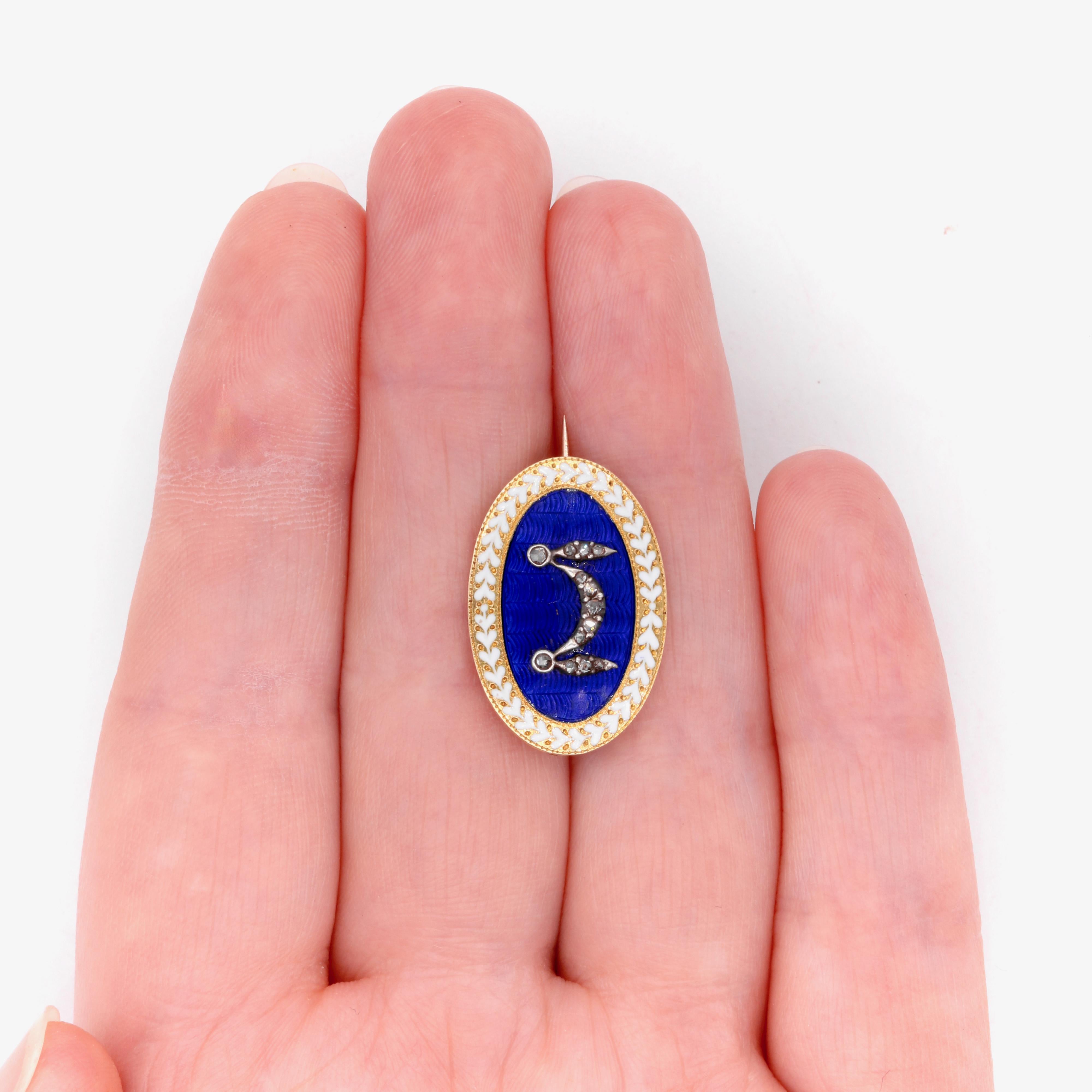 Antique Edwardian Yellow Gold & Silver Diamond and Enamel Garrard Brooch For Sale 5