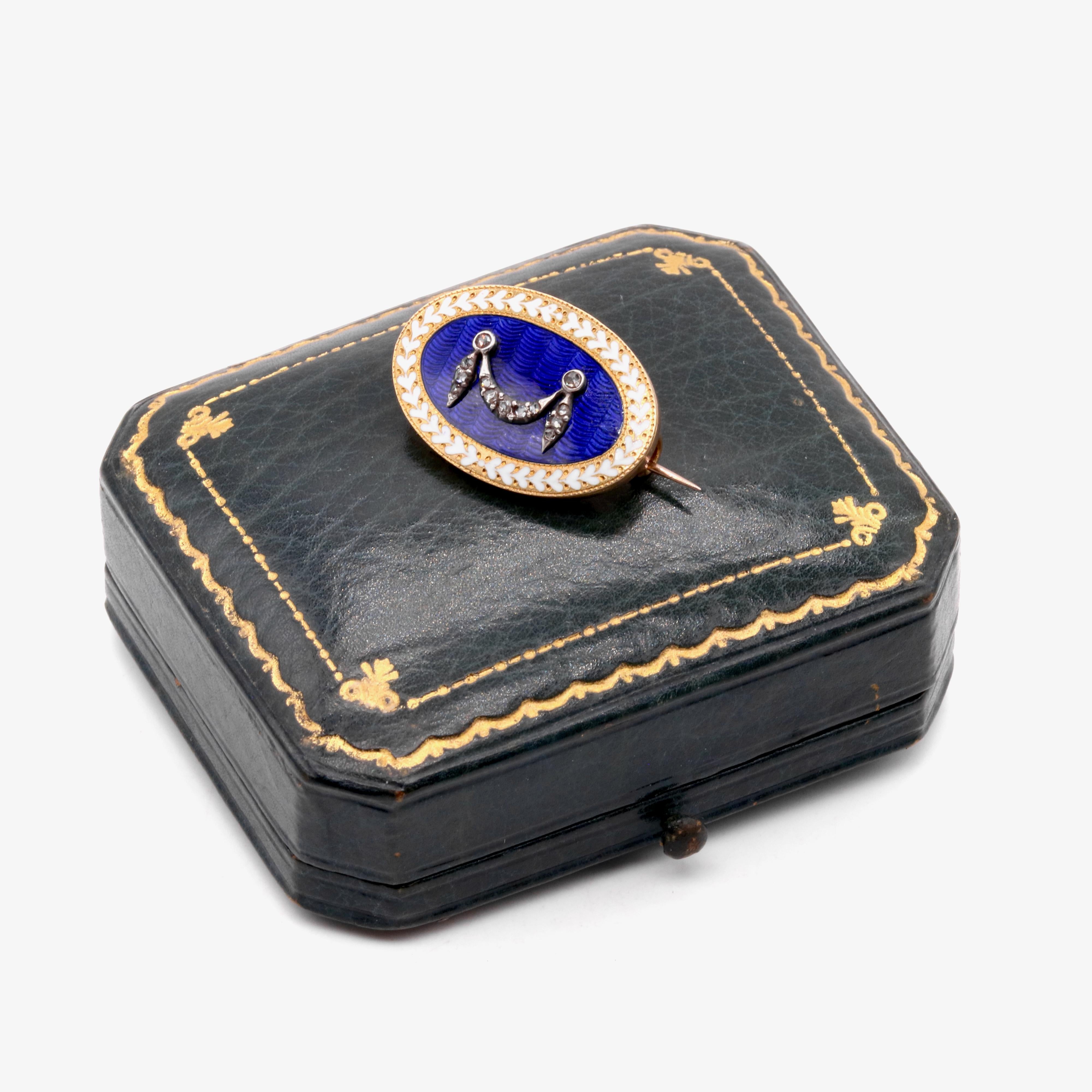 Rose Cut Antique Edwardian Yellow Gold & Silver Diamond and Enamel Garrard Brooch For Sale