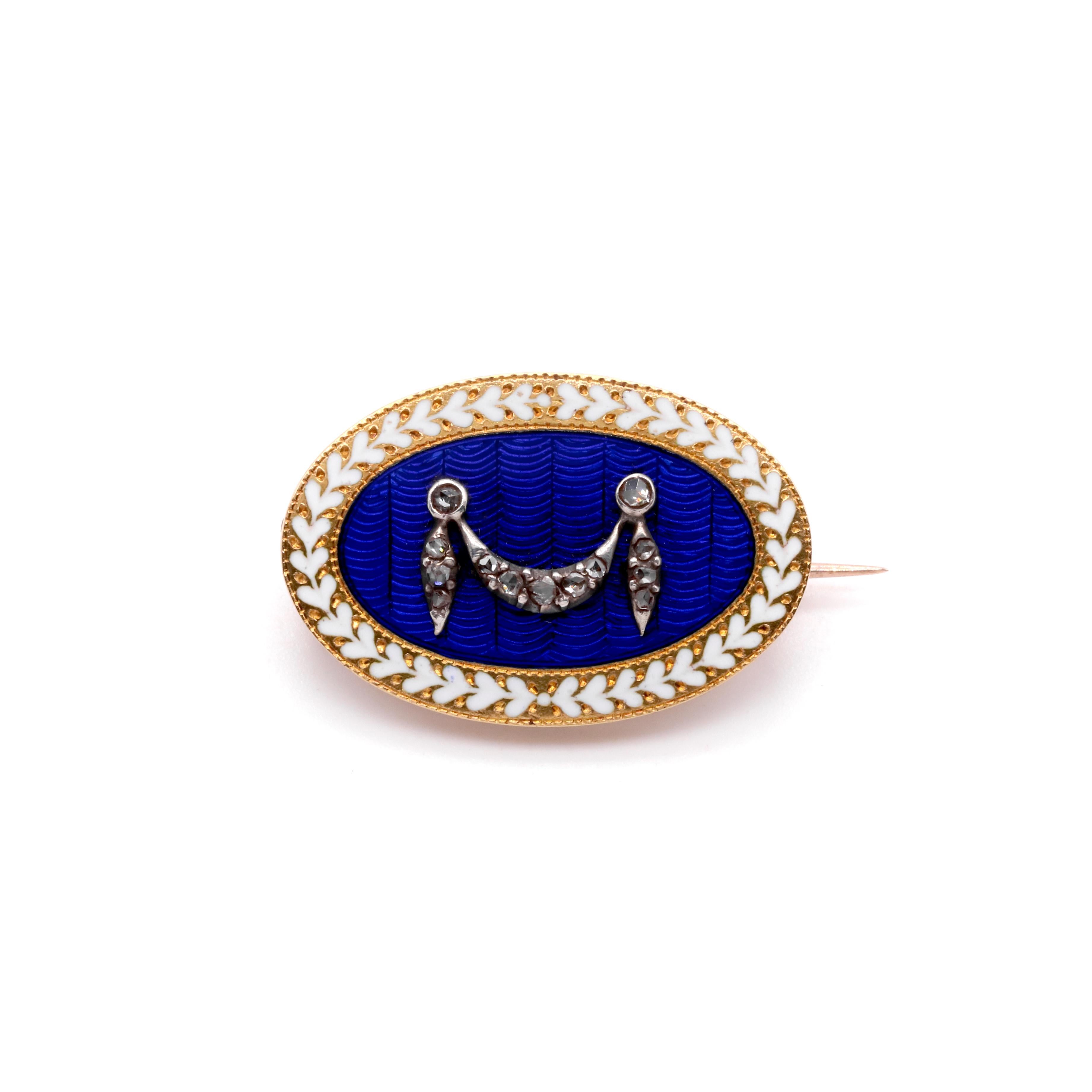 Antique Edwardian Yellow Gold & Silver Diamond and Enamel Garrard Brooch For Sale 1