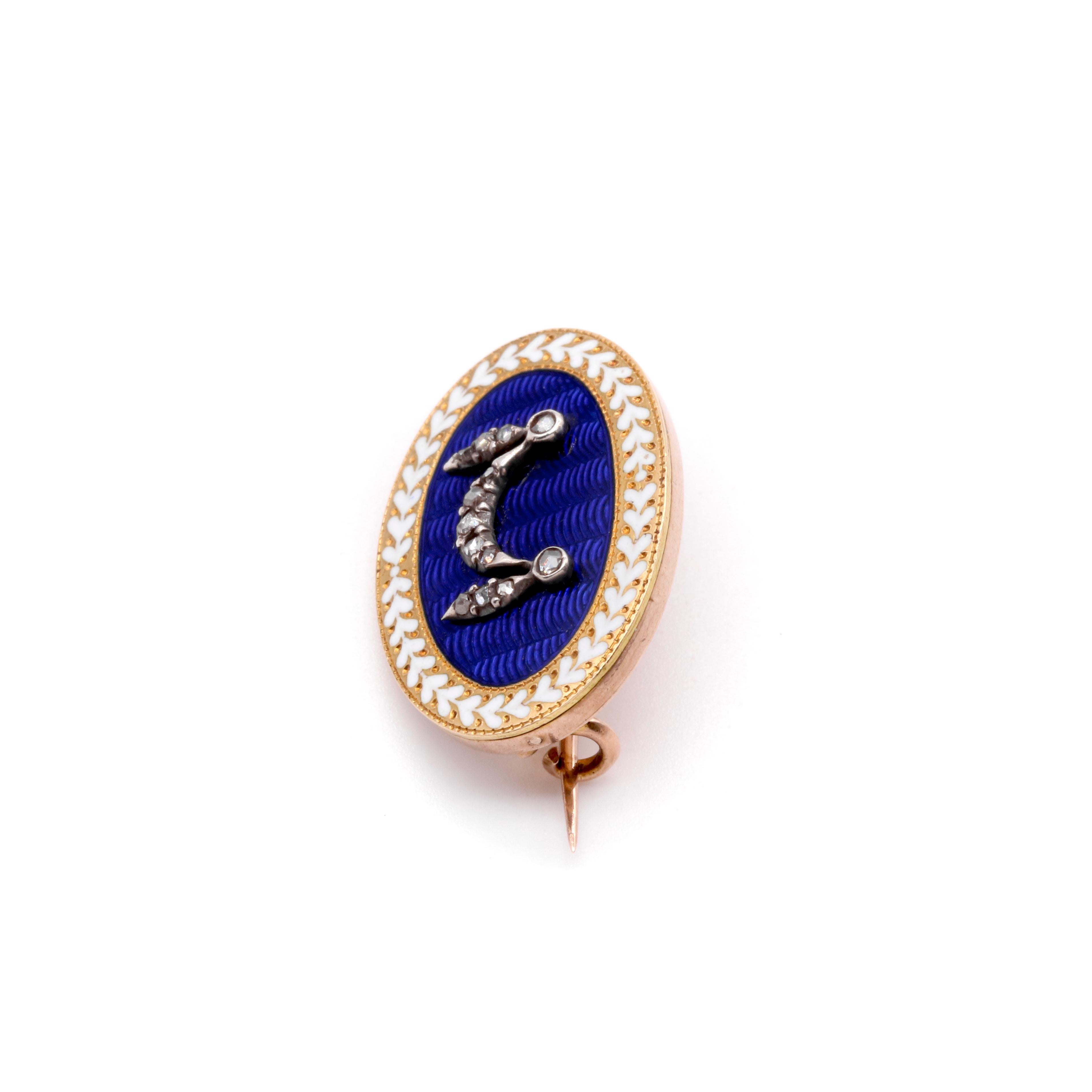 Antique Edwardian Yellow Gold & Silver Diamond and Enamel Garrard Brooch For Sale 2