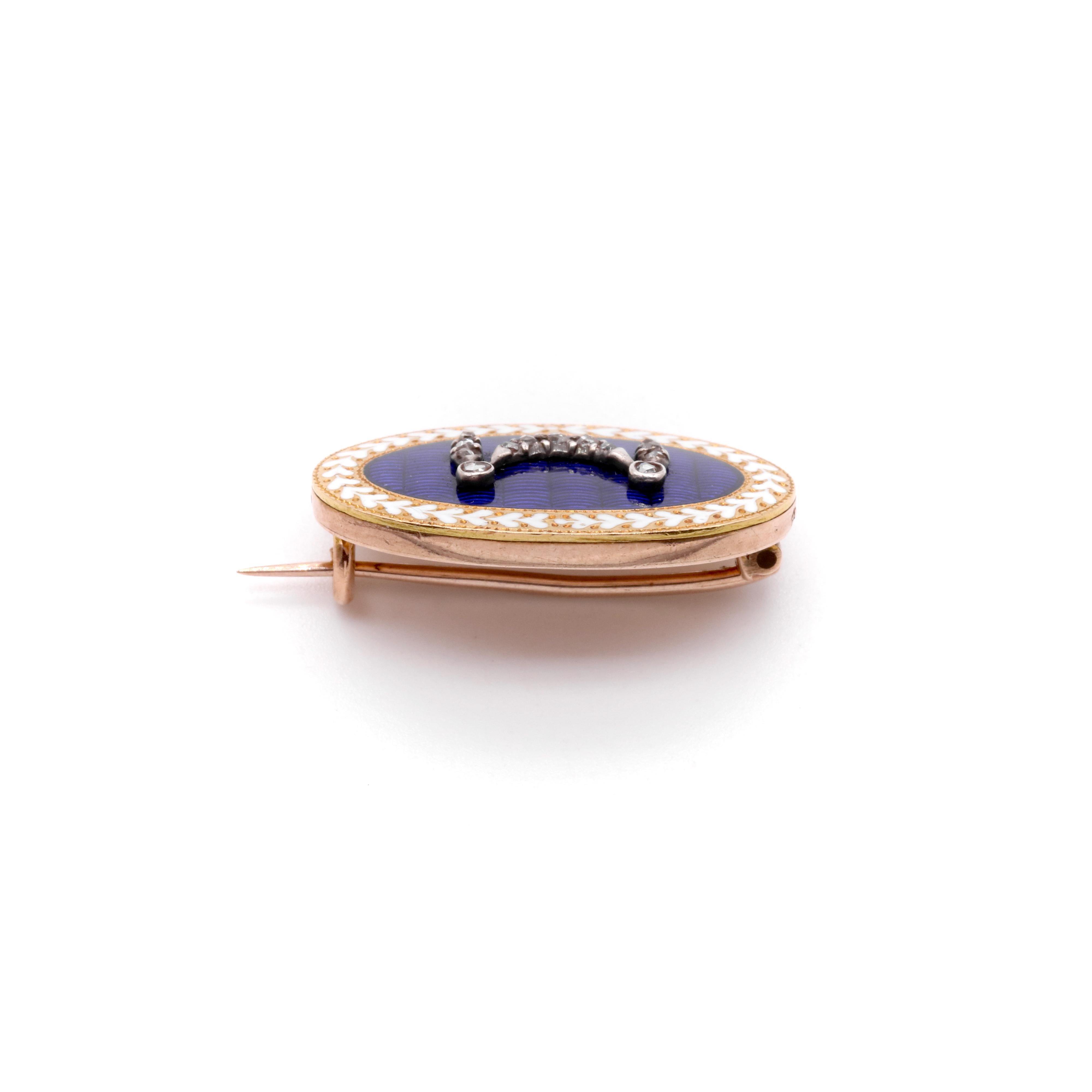 Antique Edwardian Yellow Gold & Silver Diamond and Enamel Garrard Brooch For Sale 3