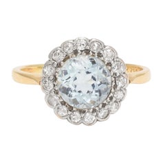 Antique Edwardian Zircon Diamond Flower Cluster Ring